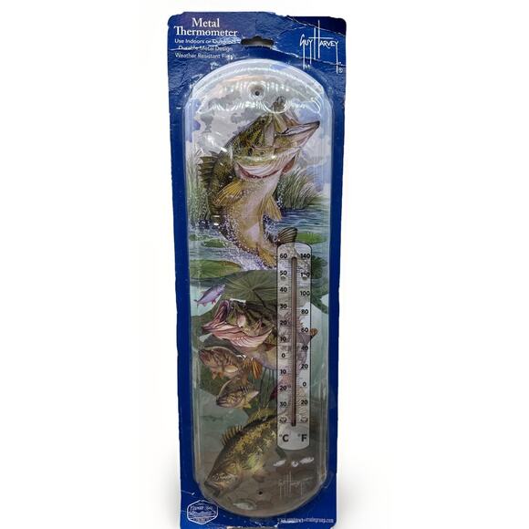 Guy Harvey Bass Metal Thermometer Sign {80} - Picture 1 of 11